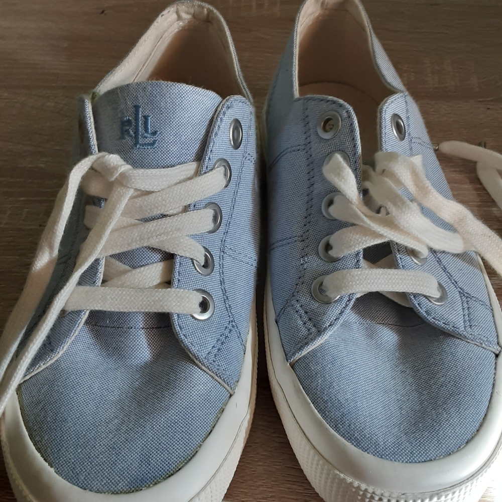 Ralph Lauren Light Blue Canvas Women Sneakers with White Laces